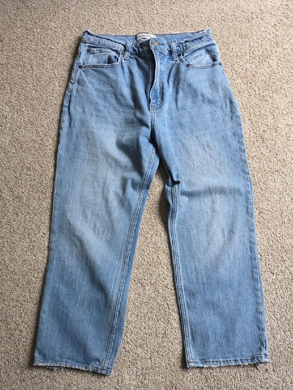 Abercrombie & Fitch Light Blue High-Rise Ankle Straight Jeans